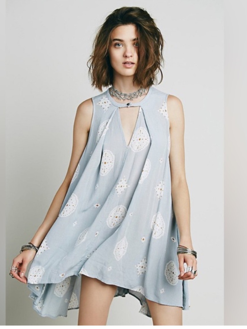 Free People S sleeveless gray w/print swing top